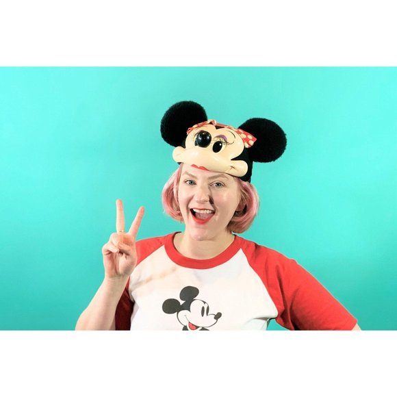 Vintage 1990s Minnie Mouse Hat Disney Ears Face Baseball Snapback - Picture 4 of 10